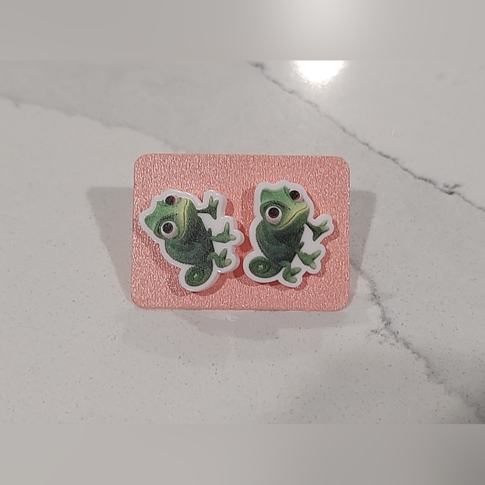 Green Chameleon Tangled Disney Inspired Stud Earrings New